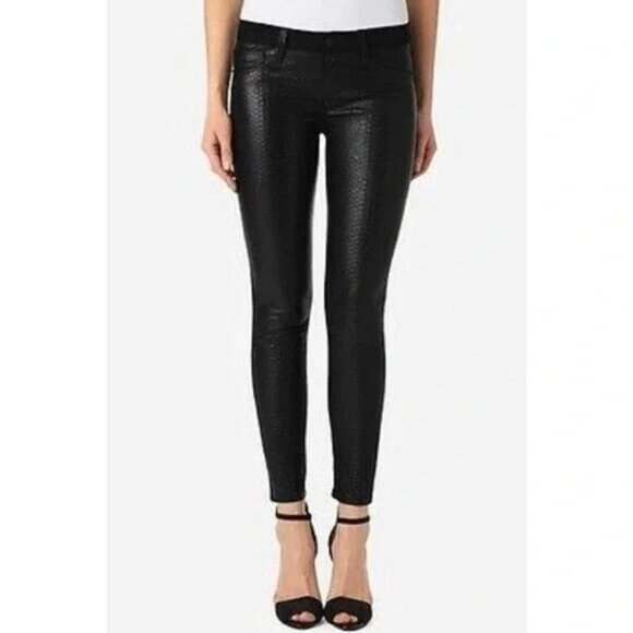 HUDSON Lambskin Krista Vice Versa Leather Snake Print Jean Womens 25 Black Pant